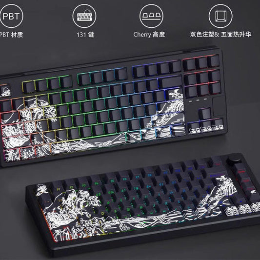 Ukiyo-e PBT Mechanical Keyboard Key Cap Side Engraved 87/98/108 Key 68/75 With Light Transmission Personality Creative Diy